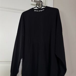 Palm Angels Black Oversized Long-Sleeve Shirt with White Neck Logo